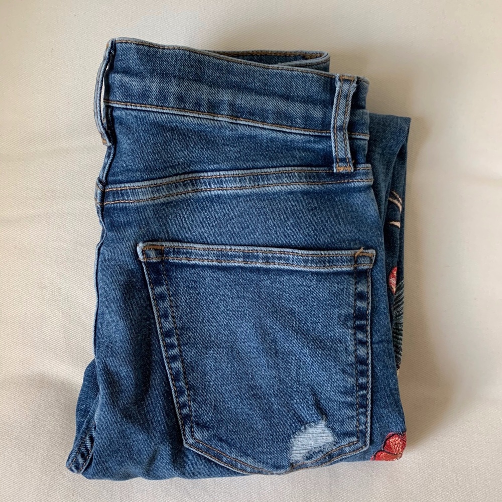 RARE Topshop Moto Jamie Embroidered Jeans sz 25